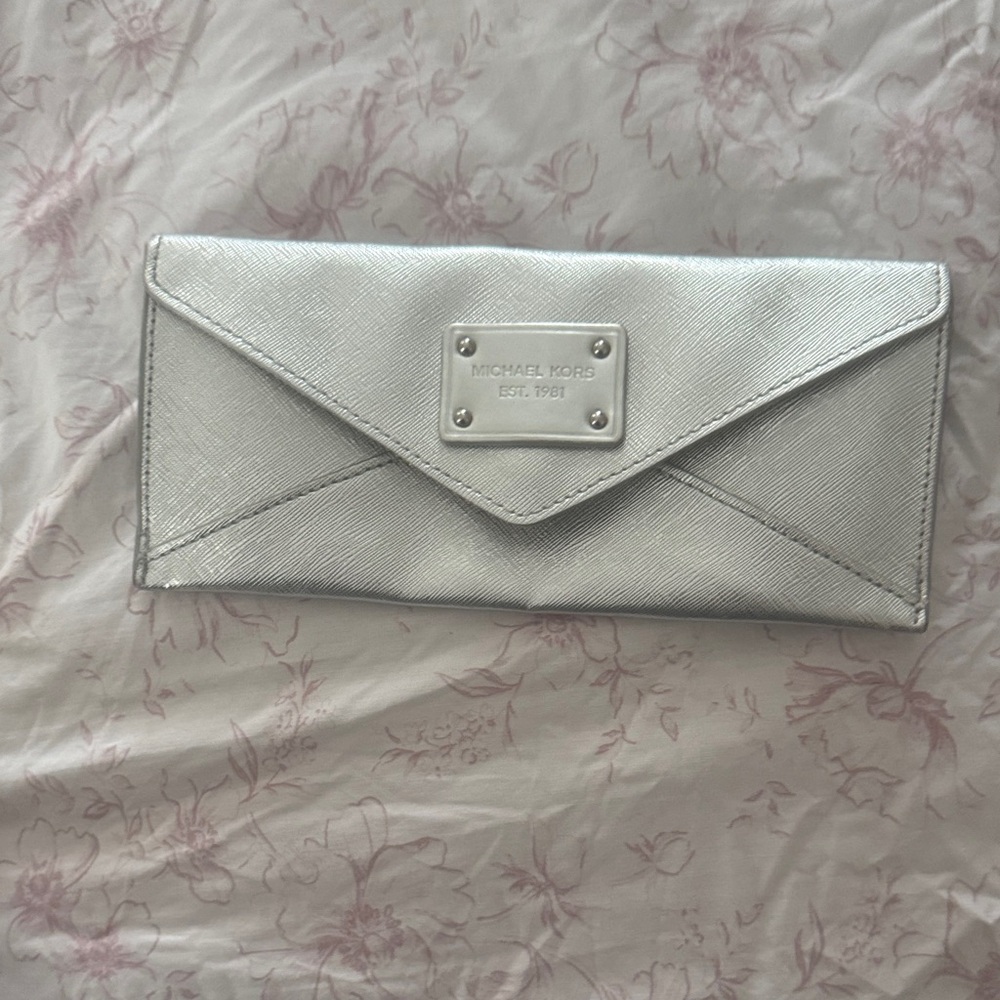 Michael Kors Metallic Silver Envelope Clutch